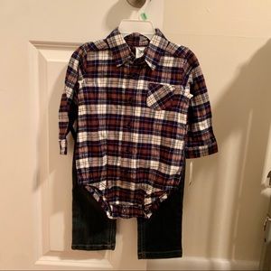 Carter’s 2pc set, button down, jeans NWT 18mo